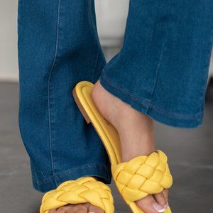 Weeboo Cakewalk Woven Square Toe Slides in Yellow